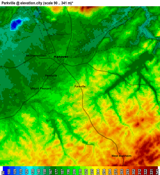 Zoom OUT 2x Parkville, United States elevation map