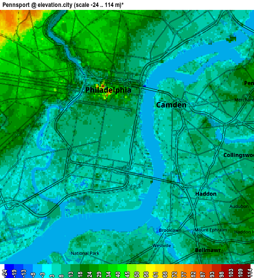 Zoom OUT 2x Pennsport, United States elevation map