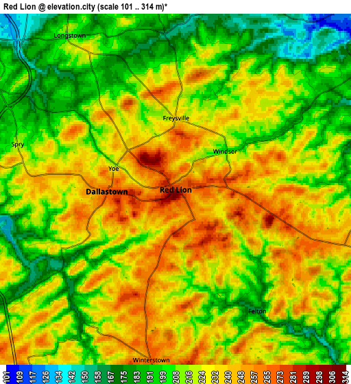 Zoom OUT 2x Red Lion, United States elevation map