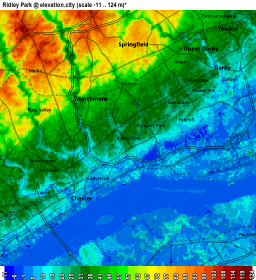 Zoom OUT 2x Ridley Park, United States elevation map