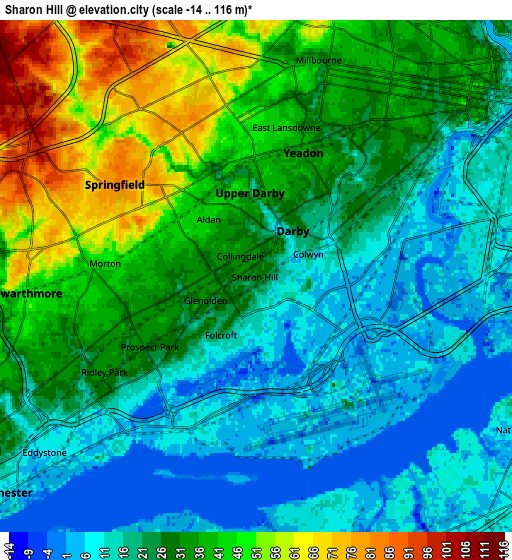 Zoom OUT 2x Sharon Hill, United States elevation map