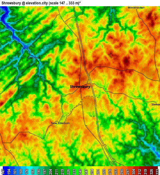 Zoom OUT 2x Shrewsbury, United States elevation map