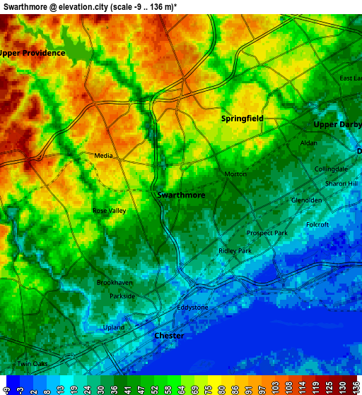 Zoom OUT 2x Swarthmore, United States elevation map