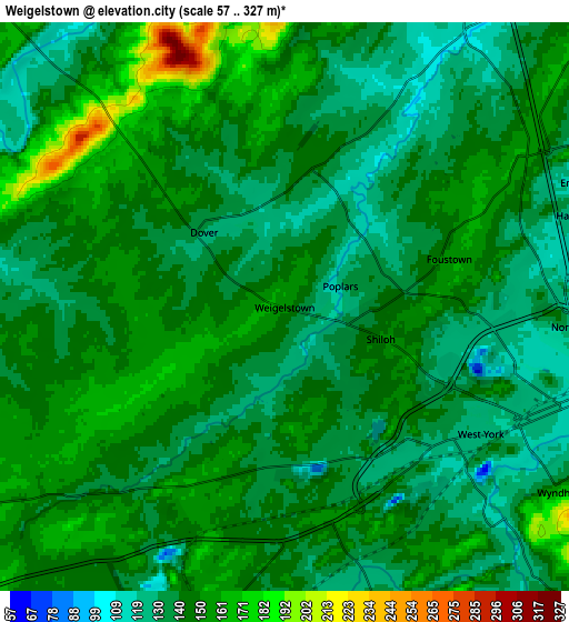 Zoom OUT 2x Weigelstown, United States elevation map