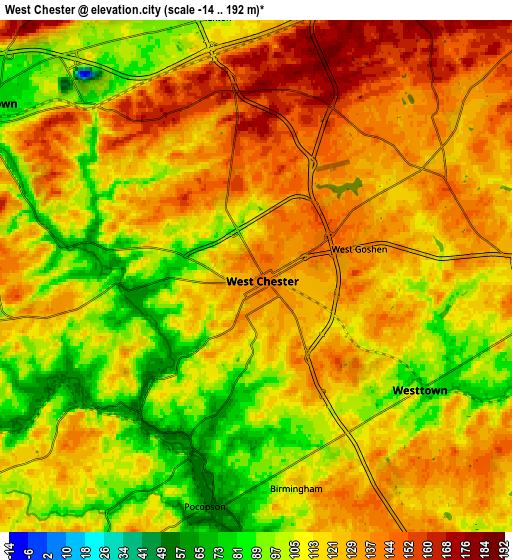 Zoom OUT 2x West Chester, United States elevation map