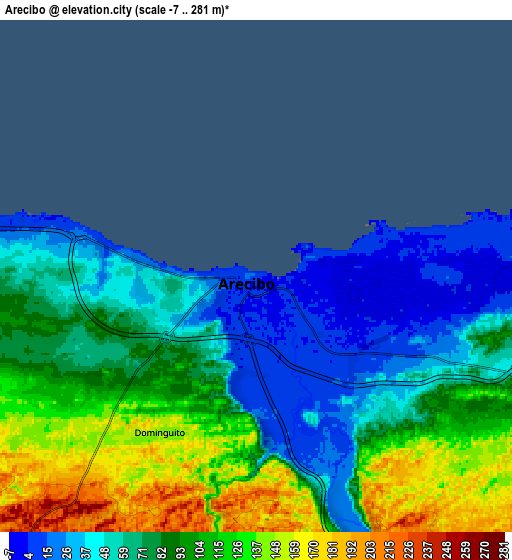 Zoom OUT 2x Arecibo, Puerto Rico elevation map