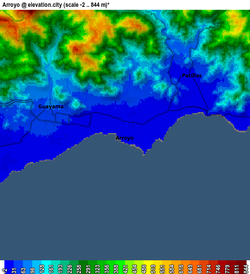Zoom OUT 2x Arroyo, Puerto Rico elevation map