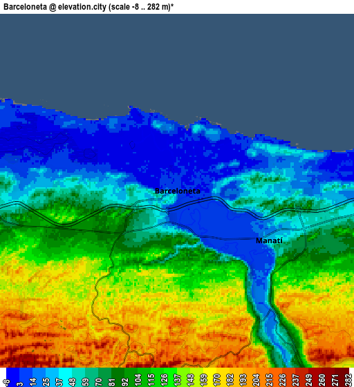Zoom OUT 2x Barceloneta, Puerto Rico elevation map
