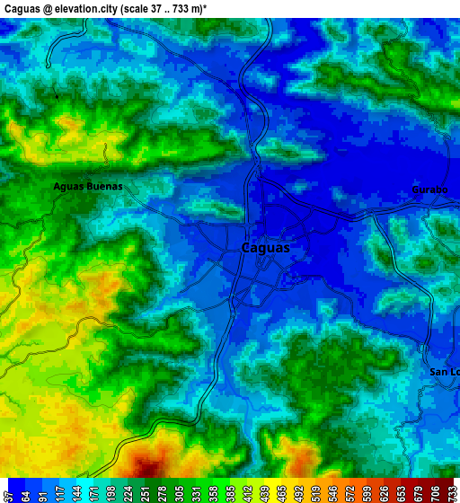 Zoom OUT 2x Caguas, Puerto Rico elevation map