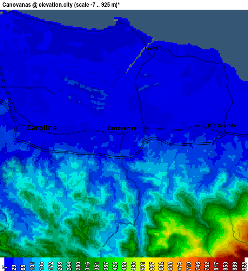 Zoom OUT 2x Canovanas, Puerto Rico elevation map