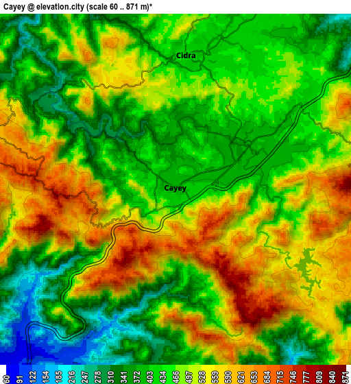 Zoom OUT 2x Cayey, Puerto Rico elevation map