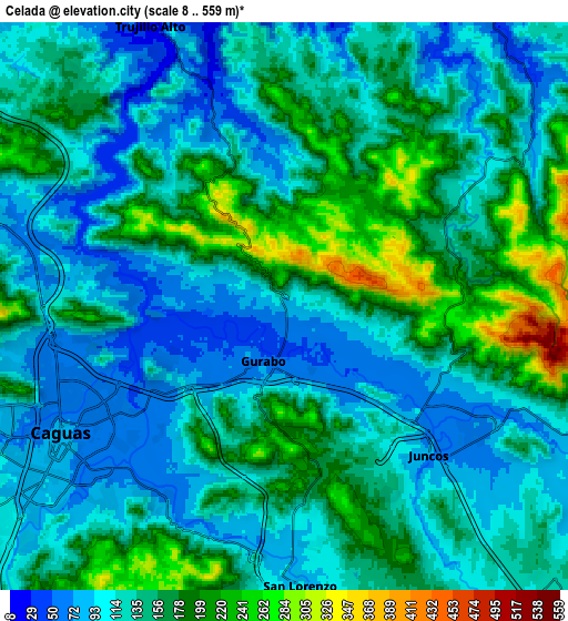 Zoom OUT 2x Celada, Puerto Rico elevation map