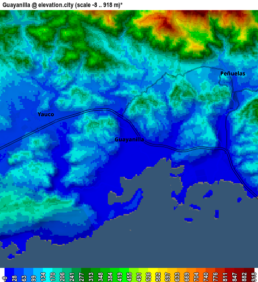 Zoom OUT 2x Guayanilla, Puerto Rico elevation map