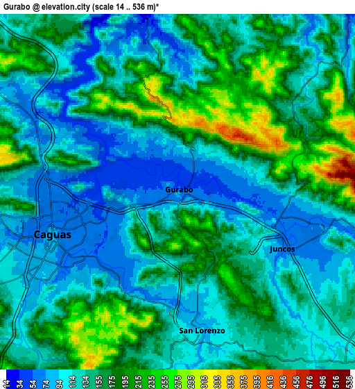 Zoom OUT 2x Gurabo, Puerto Rico elevation map