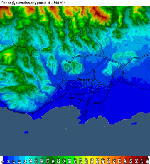 Zoom OUT 2x Ponce, Puerto Rico elevation map