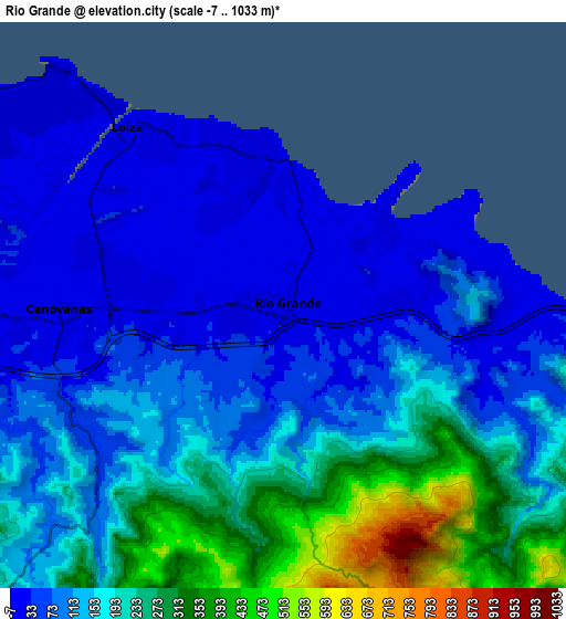 Zoom OUT 2x Río Grande, Puerto Rico elevation map