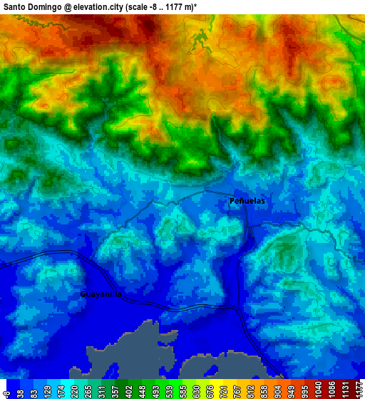 Zoom OUT 2x Santo Domingo, Puerto Rico elevation map