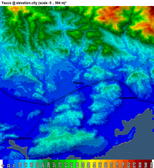 Zoom OUT 2x Yauco, Puerto Rico elevation map