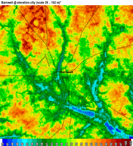 Zoom OUT 2x Barnwell, United States elevation map