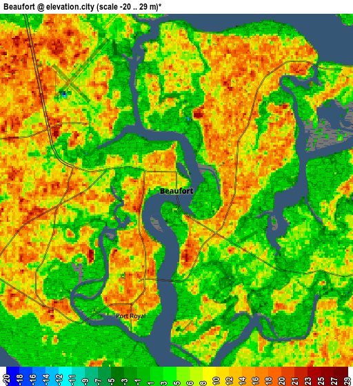 Zoom OUT 2x Beaufort, United States elevation map