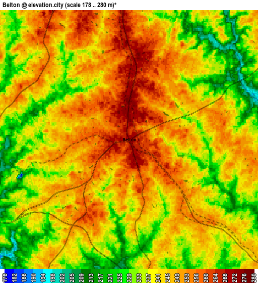 Zoom OUT 2x Belton, United States elevation map