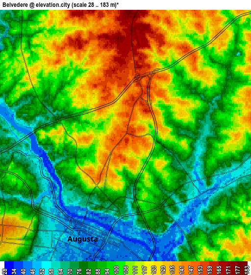 Zoom OUT 2x Belvedere, United States elevation map