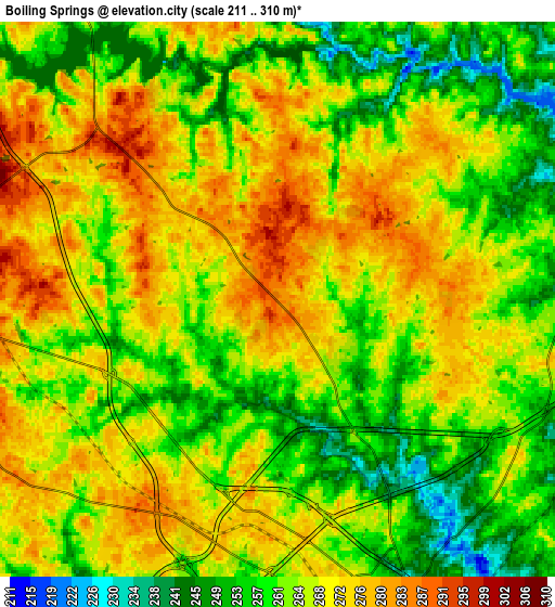 Zoom OUT 2x Boiling Springs, United States elevation map