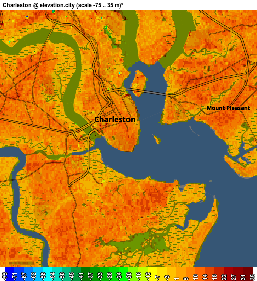 Zoom OUT 2x Charleston, United States elevation map