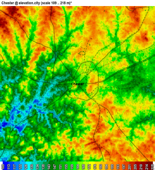 Zoom OUT 2x Chester, United States elevation map