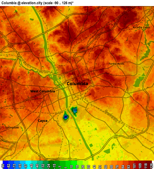 Zoom OUT 2x Columbia, United States elevation map