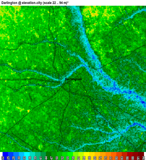 Zoom OUT 2x Darlington, United States elevation map