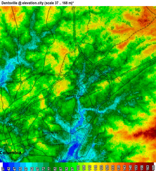 Zoom OUT 2x Dentsville, United States elevation map