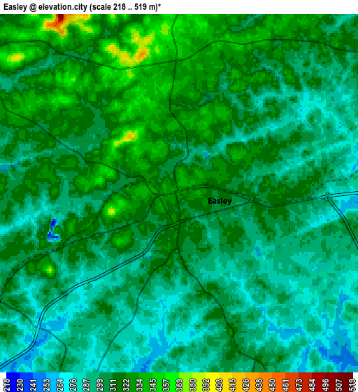 Zoom OUT 2x Easley, United States elevation map