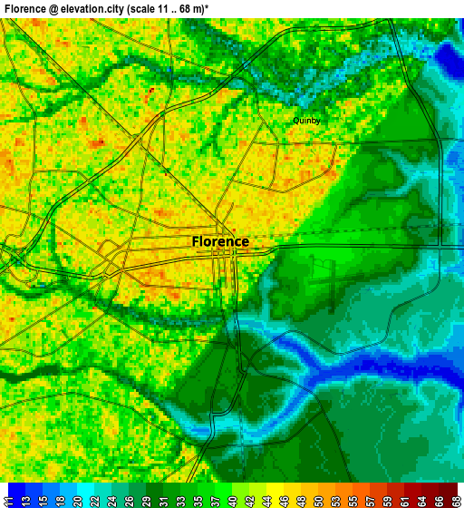 Zoom OUT 2x Florence, United States elevation map