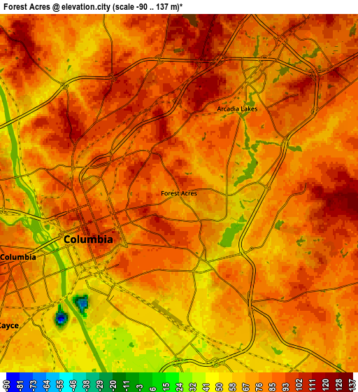 Zoom OUT 2x Forest Acres, United States elevation map