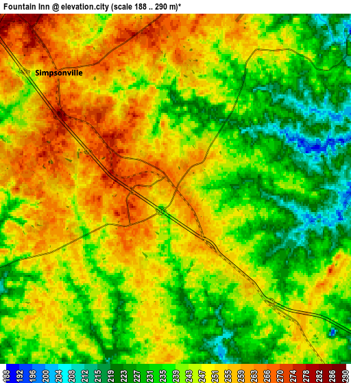 Zoom OUT 2x Fountain Inn, United States elevation map