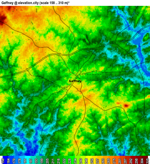 Zoom OUT 2x Gaffney, United States elevation map