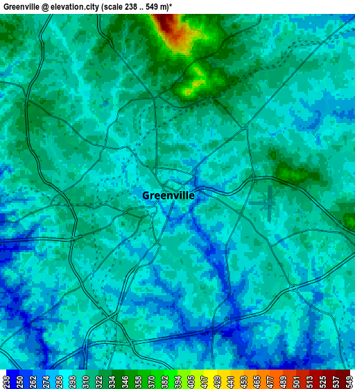 Zoom OUT 2x Greenville, United States elevation map