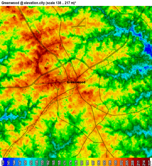 Zoom OUT 2x Greenwood, United States elevation map