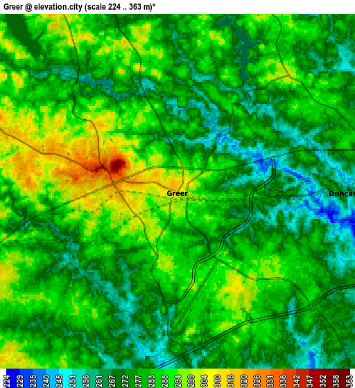 Zoom OUT 2x Greer, United States elevation map