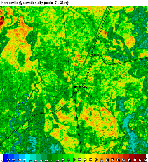 Zoom OUT 2x Hardeeville, United States elevation map