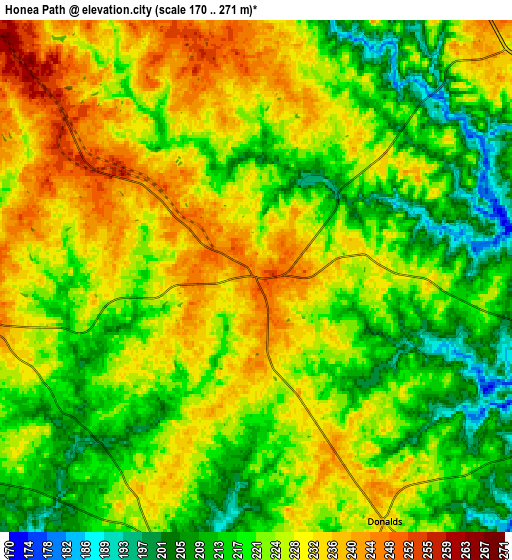 Zoom OUT 2x Honea Path, United States elevation map