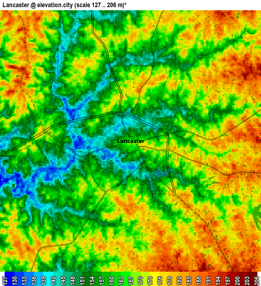 Zoom OUT 2x Lancaster, United States elevation map