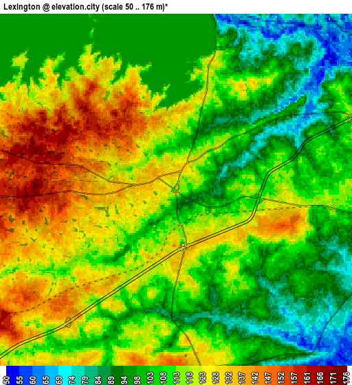 Zoom OUT 2x Lexington, United States elevation map