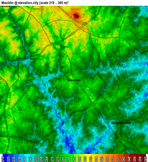 Zoom OUT 2x Mauldin, United States elevation map