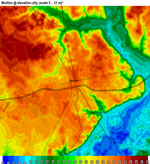 Zoom OUT 2x Mullins, United States elevation map