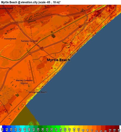 Zoom OUT 2x Myrtle Beach, United States elevation map