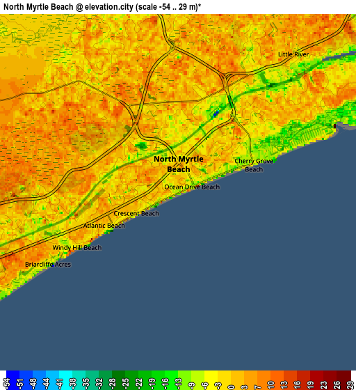 Zoom OUT 2x North Myrtle Beach, United States elevation map