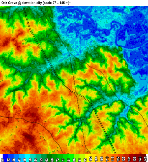 Zoom OUT 2x Oak Grove, United States elevation map