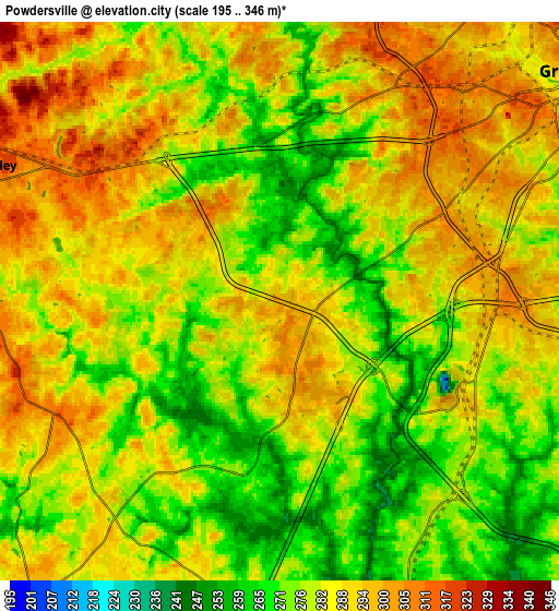 Zoom OUT 2x Powdersville, United States elevation map